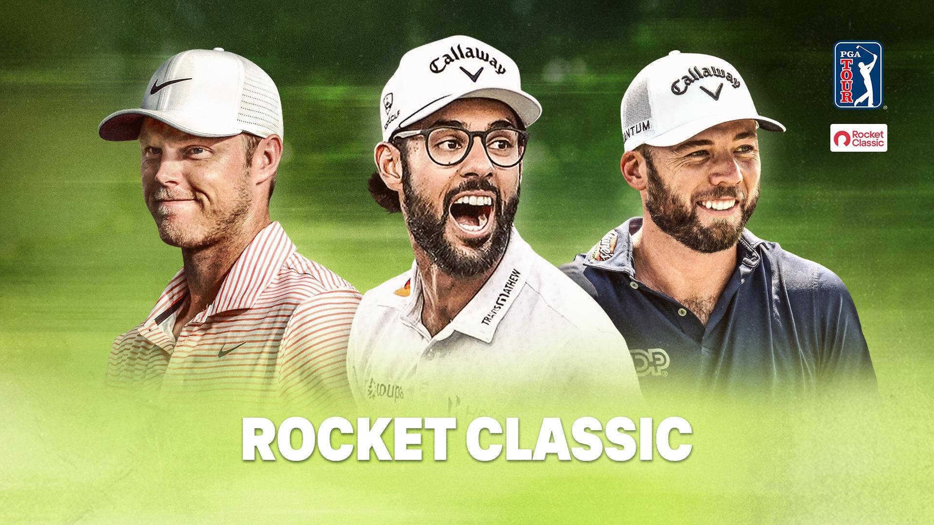 Werbegrafik mit teilnehmenden Spielern der Rocket Classic.