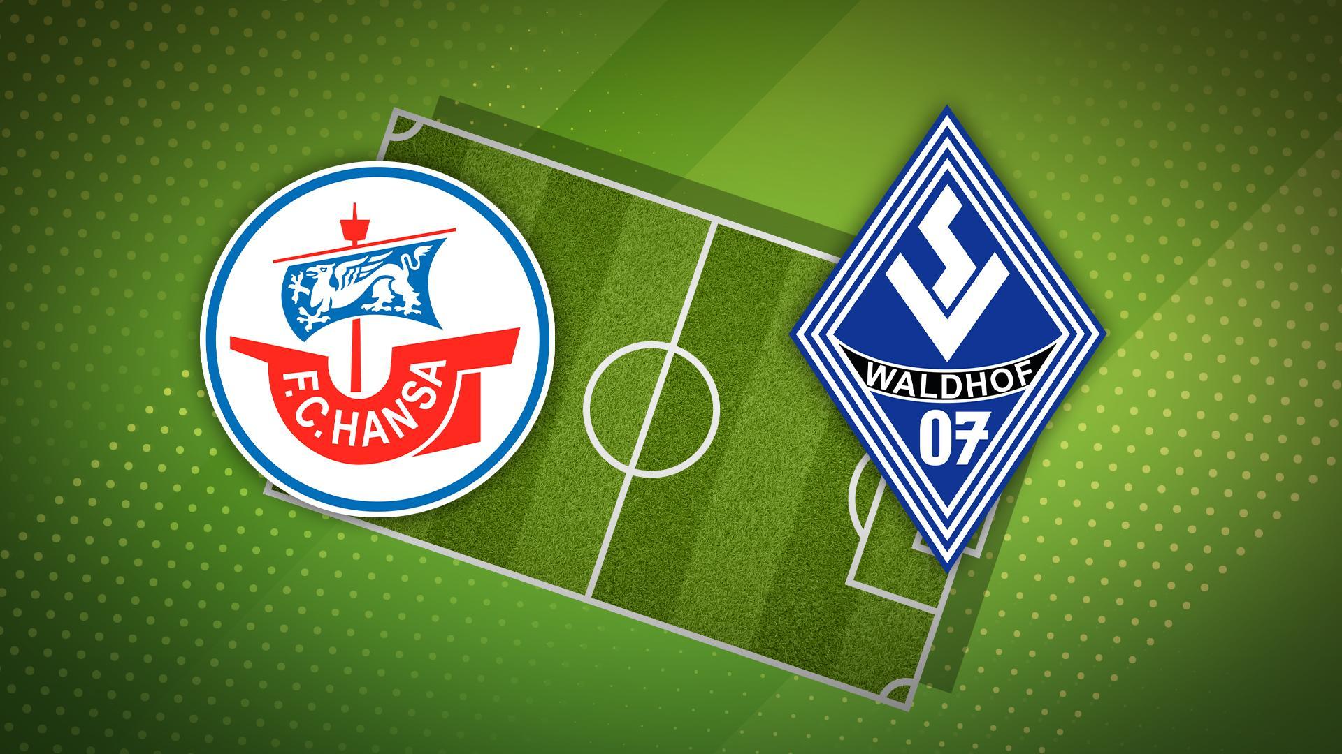 Werbegrafik mit Logos von Hansa Rostock und Waldhof Mannheim.