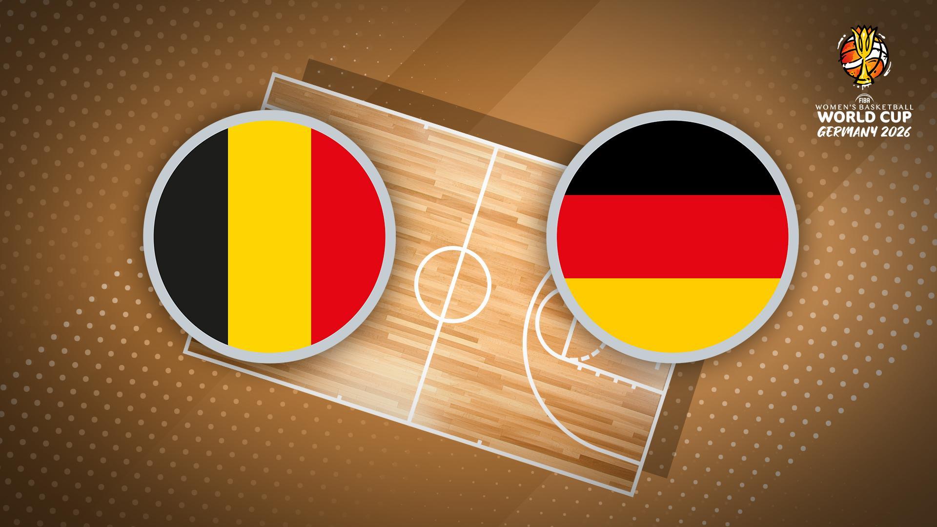 Werbegrafik für die Frauen Basketball-WM mit den Flaggen Spanien und Deutschland.