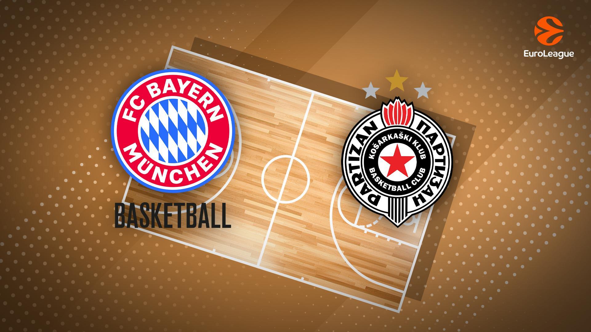 Werbegrafik für die EuroLeague mit den Logos von FC Bayern München und Partizan Belgrad