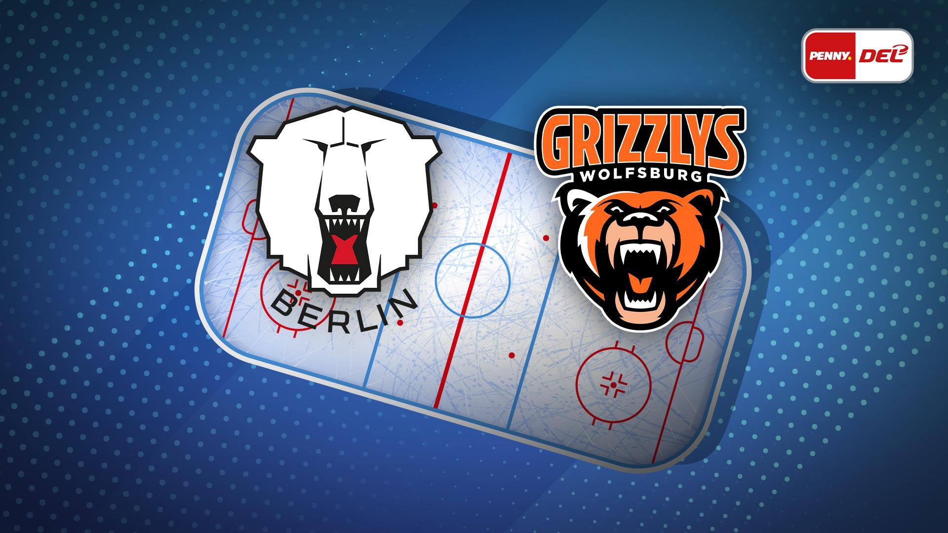 Werbegrafik für die PENNY DEL mit Logos von Eisbären Berlin und Grizzlys Wolfsburg