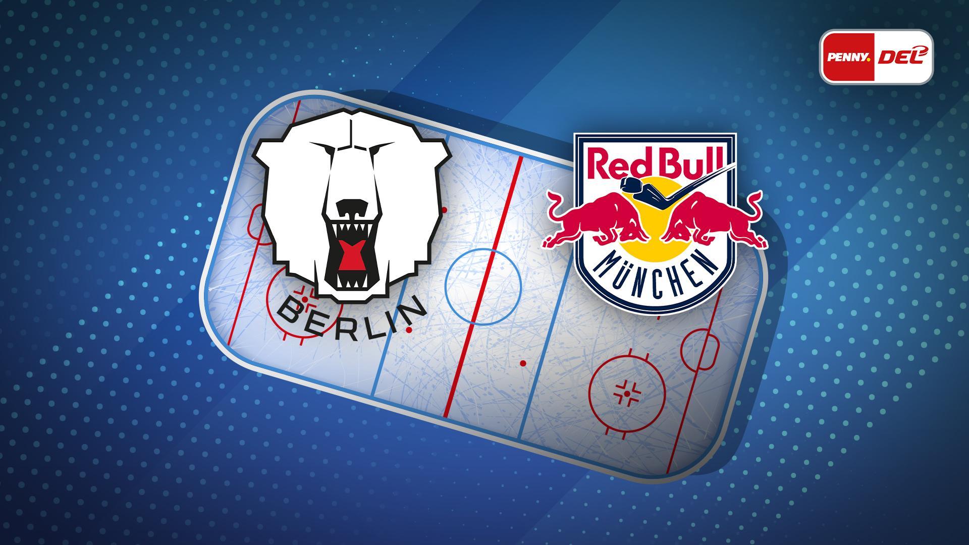 Werbegrafik für die PENNY DEL mit Logos von Eisbären Berlin und EHC Red Bull München
