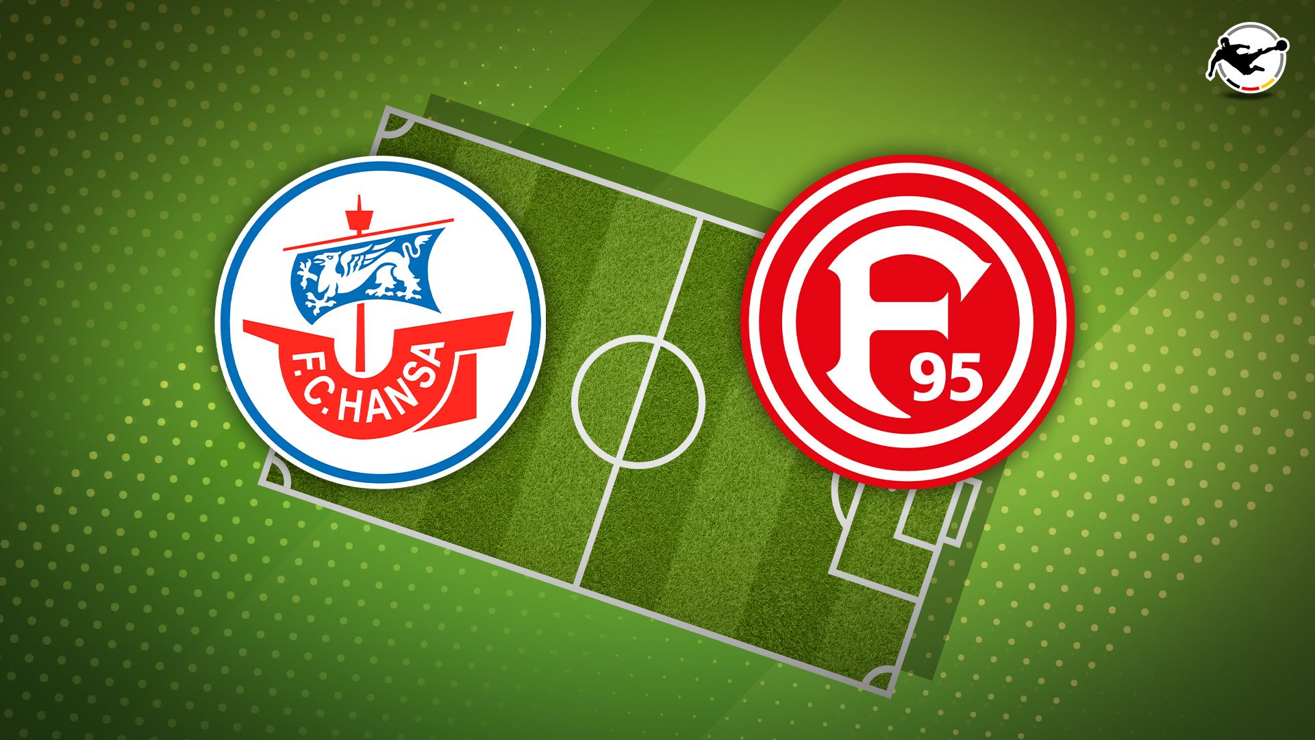 Werbegrafik für die 3. Liga mit Logos von Hansa Rostock und Fortuna Düsseldorf