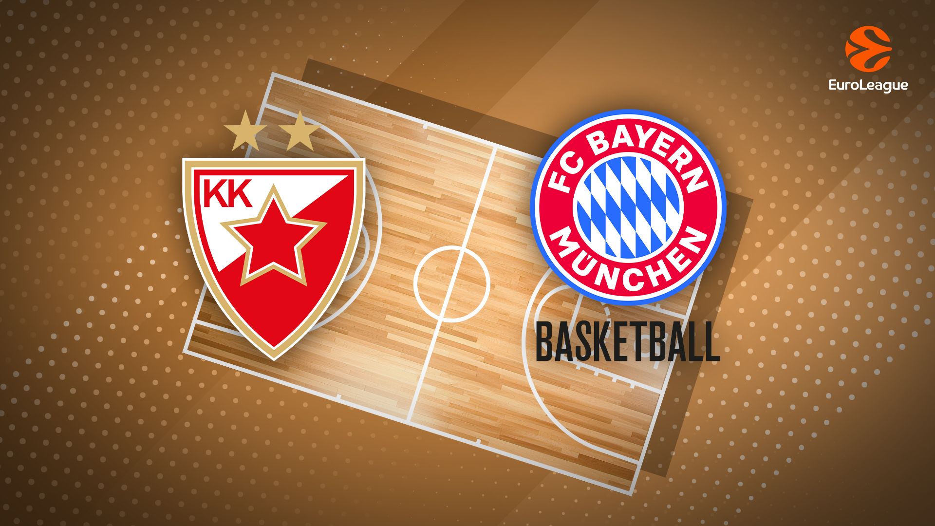 Werbegrafik für die EuroLeague mit den Logos von Roter Stern Meridianbet Belgrad und FC Bayern München