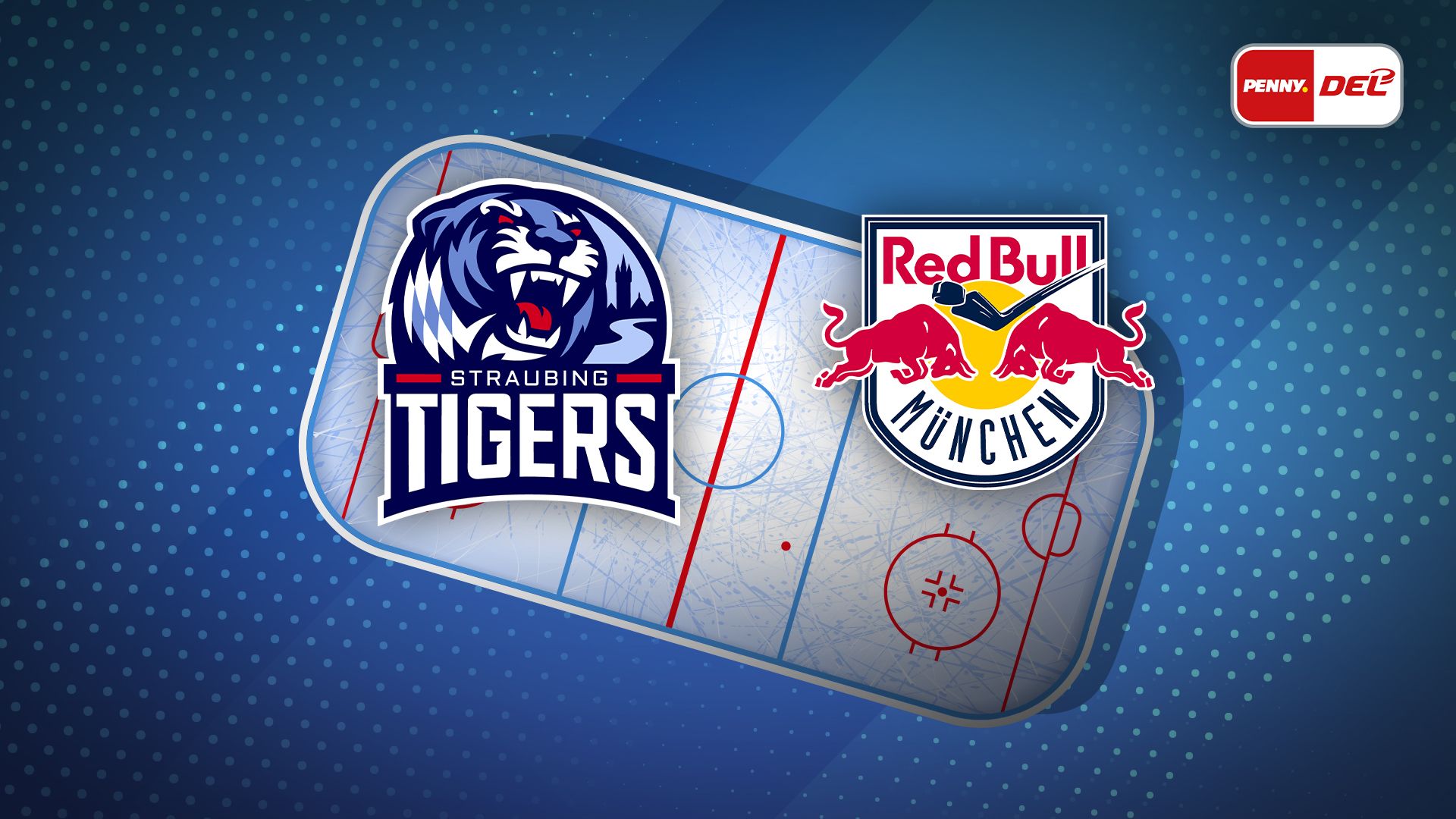 Werbegrafik für die PENNY DEL mit Logos von Straubing Tigers und EHC Red Bull München