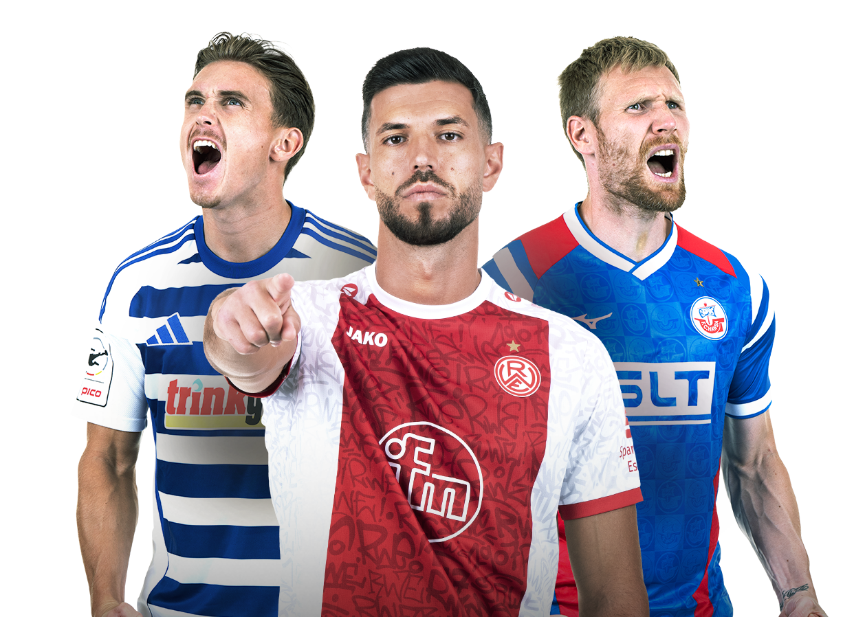 Werbegrafik mit drei Spielern der 3. Liga.