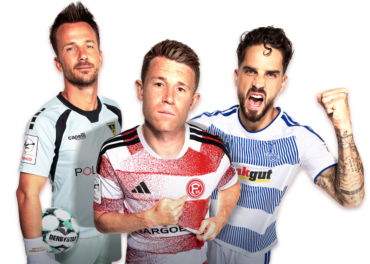 Werbemotiv mit drei Spieler der 3. Liga.