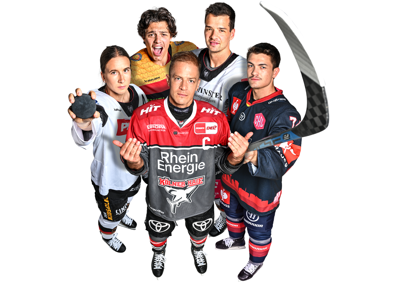 Werbegrafik mit mehreren Eishockeyspielern