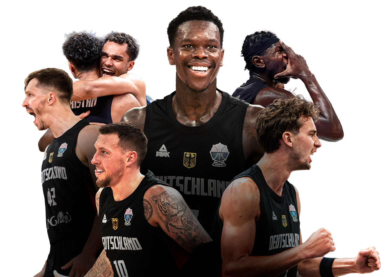 Werbemotiv mit jubelnden Spielern der deutschen Nationalmannschaft nach dem Gewinn der Europameisterschaft 2025.