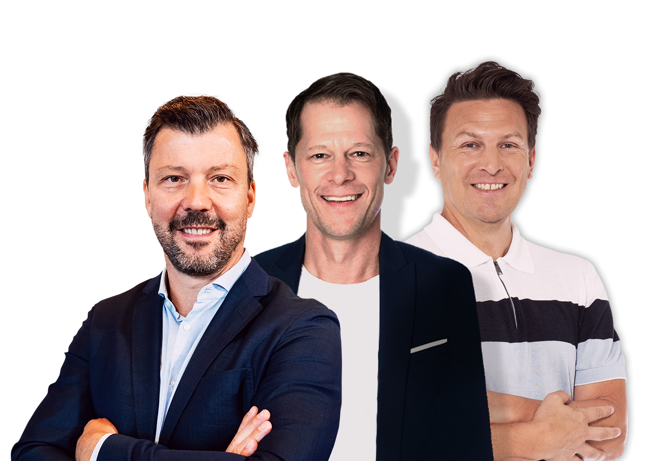 Motiv mit den drei Hosts der Eishockey Show Rick Goldmann, Basti Schwele und Sascha bandermann.