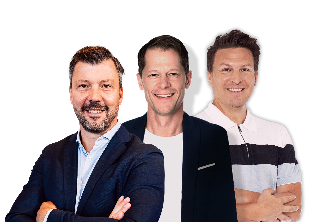 Motiv der drei Hosts der Eishockey Show Rick Goldmann, Sascha bandermann und Basti Schwele.