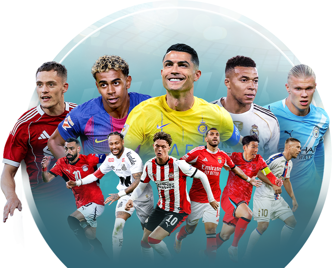 Werbemotiv mit verschiedenen Fußballern der Ligen bei Sportdigital FUSSBALL.