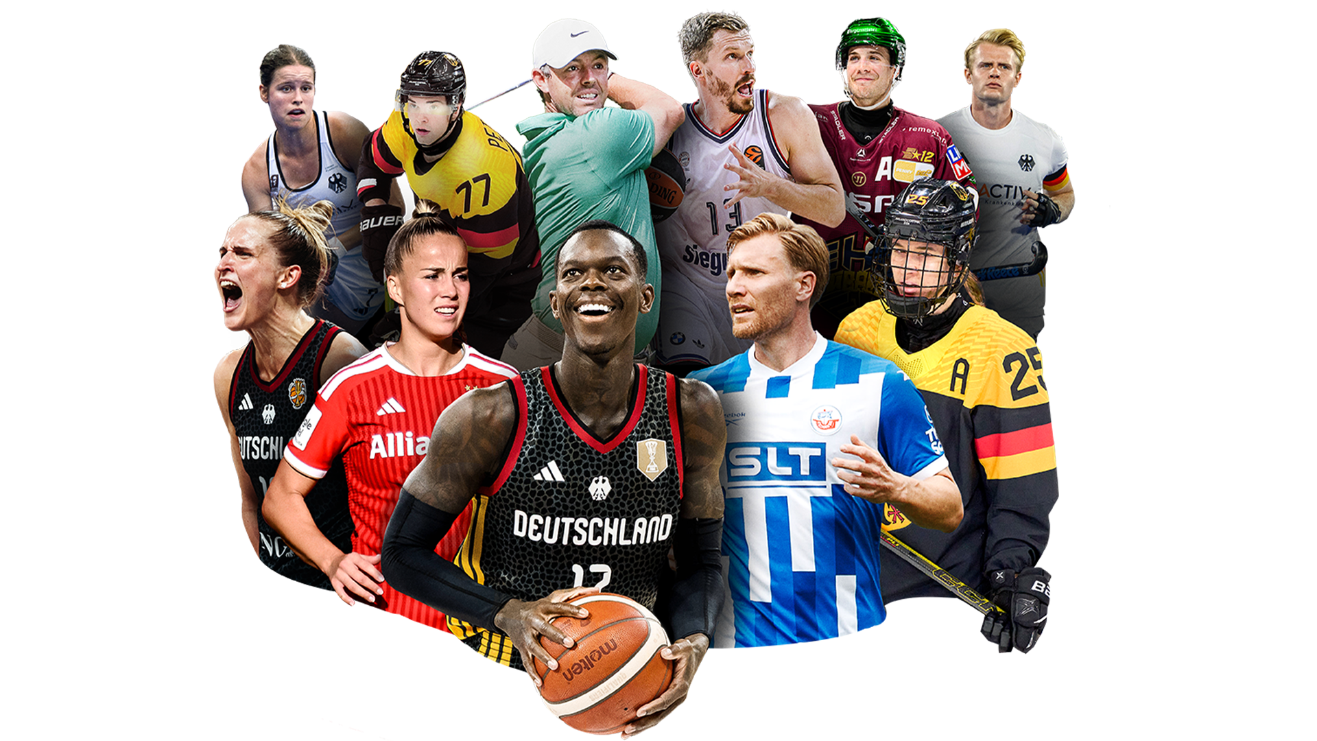 Werbemotiv mit verschiedenen Spielern und Spielerinnen aus den Wettbewerben von MagentaSport.
